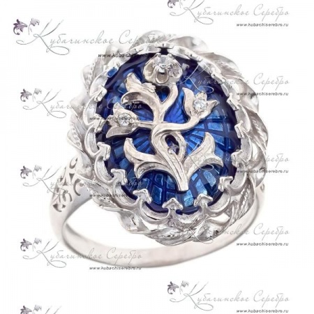 Кольцо с синей эмалью и камнями