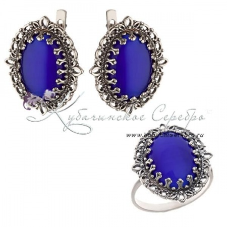 Комплект серебряный, камень кошачий глаз , арт №3906 Комплект серебряный, камень кошачий глаз