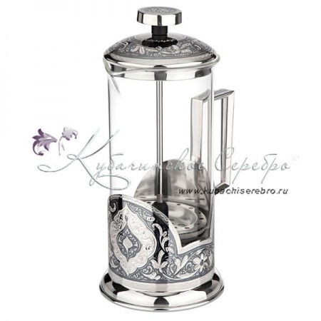 Серебряный чайник со стеклянной колбой, на 350 мл 