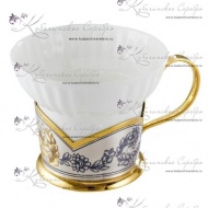 Чашка чайная из серебра "Астра" с фарфором  8178