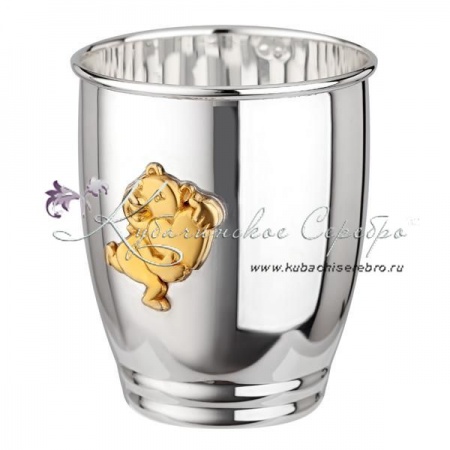 Стакан с позолотой  Стакан с позолотой Мишка с сердцем 999 пробы на 150 мл