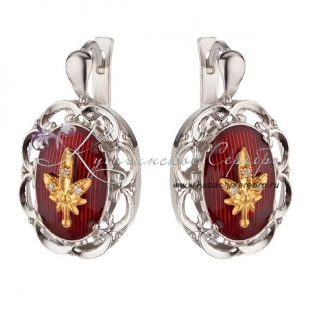Серьги с бордовой эмалью, арт №6638/2 Серьги с бордовой эмалью