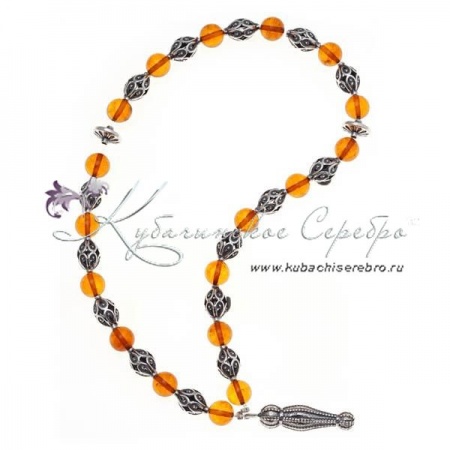 Чётки оксидированые с янтарем , арт №8432/6 Чётки оксидированые с янтарем