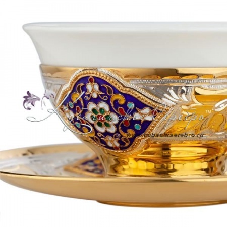 Чайная пара с эмалью и керамической вставкой на 130 мл 