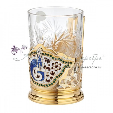Подстаканник с позолотой и горячей эмалью Газпром 