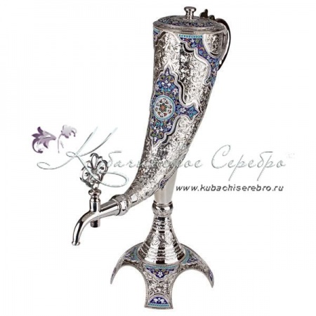 Серебряный графин для вина в виде рога с горячей эмалью на 1000 мл