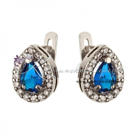 Серьги серебряные с синим камнем Капелька