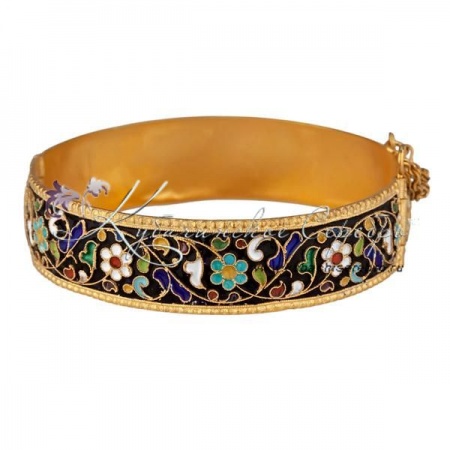 Серебряный браслет с эмалью и позолотой  Серебряный браслет с эмалью и позолотой Незабудка