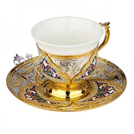 Кофейная пара с эмалью и керамической вставкой на 60 мл , арт №2146 Кофейная пара с эмалью и керамической вставкой на 60 мл