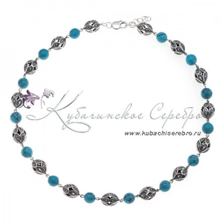 Крупные бусы серебряные с голубой бирюзой , арт №8446 Крупные бусы серебряные с голубой бирюзой