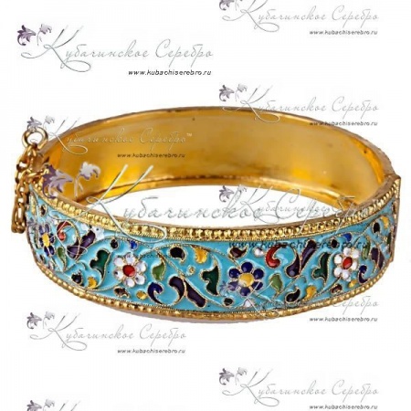 Серебряный браслет с эмалью и позолотой Незабудка