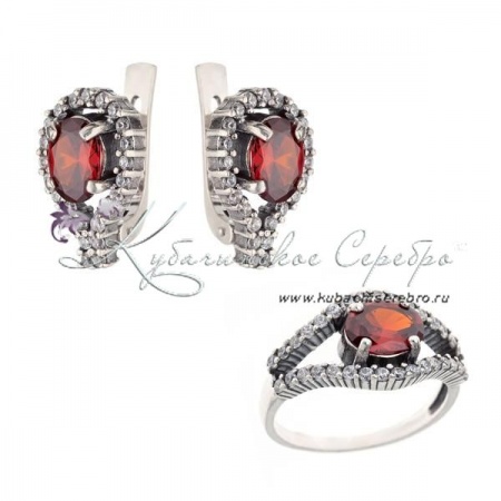 Комплект серебряный с гранатом, арт №6489/2  Комплект серебряный с гранатом