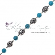 Крупные бусы серебряные с голубой бирюзой , арт №8446
