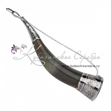 Подарочный набор из серебра, кинжал + рог 