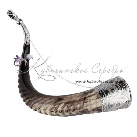 Рог тура серебряный, с питьевой чашей! , арт №1331/1 Рог тура серебряный, с питьевой чашей!