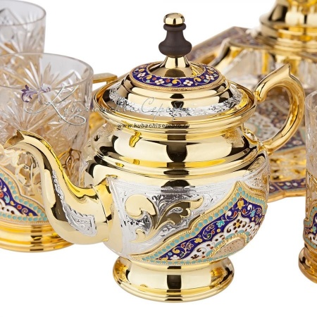 Сервиз чайный с позолотой и горячей эмалью 