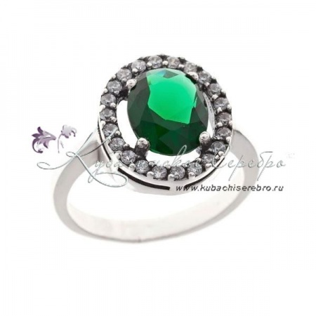 Кольцо серебряное с зеленым камнем