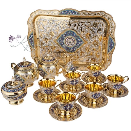 Сервиз чайный с позолотой и горячей эмалью
