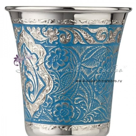 Серебряный стакан  Серебряный стакан Небесный с холодной эмалью на 180 мл