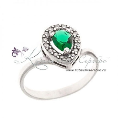 Кольцо Капелька с зеленым камнем