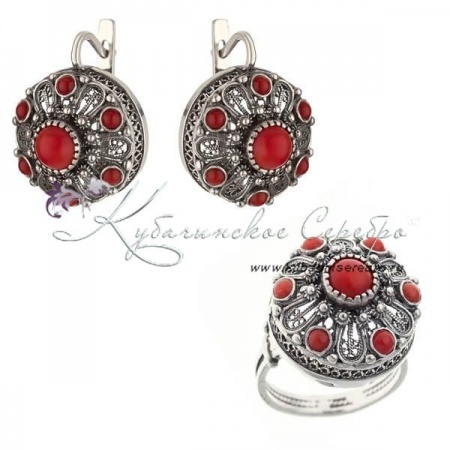 Комплект серебряный с кораллом