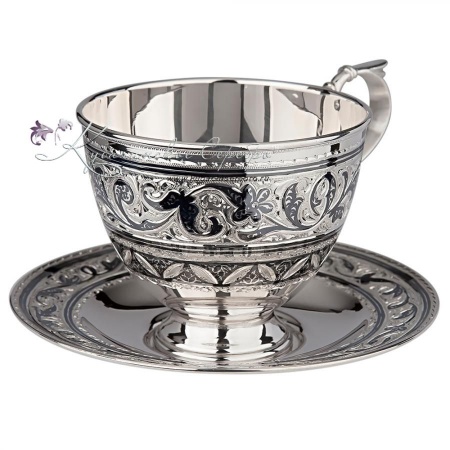 Серебряная чайная пара в люксовом исполнении, на 200 мл 