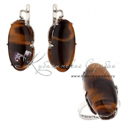 Комплект, камень тигровый глаз 