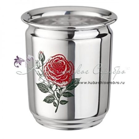Стаканчик Роза 999 пробы с холодной эмалью на 110 мл (Новинка)
