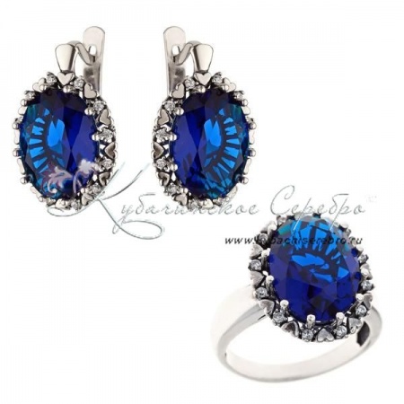 Комплект Сердечки с синим камнем