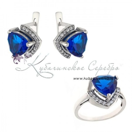 Комплект серебряный с синим камнем, арт №8162/3 Комплект серебряный с синим камнем