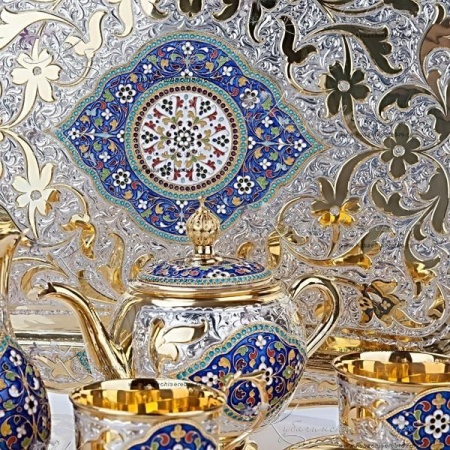 Сервиз чайный с позолотой и горячей эмалью серия Версаль 
