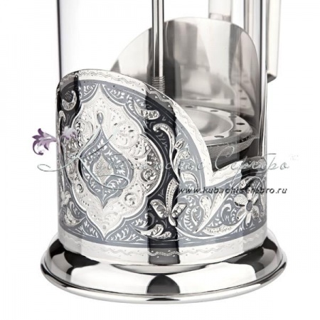 Серебряный чайник со стеклянной колбой, на 350 мл 