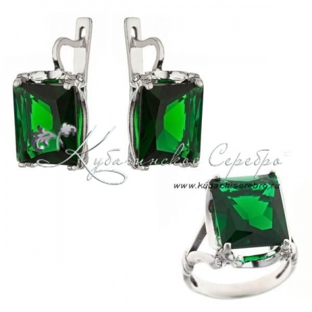 Комплект серебряный с зеленым камнем, арт №8284/1 Комплект серебряный с зеленым камнем