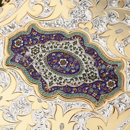 Поднос из серебра с горячей эмалью! , арт №1147/1 Поднос из серебра с горячей эмалью!