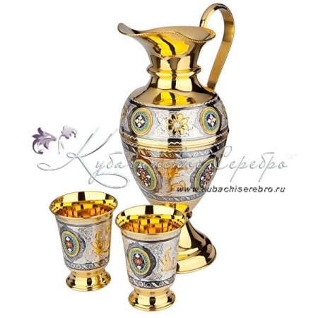 Набор для сока и воды с позолотой  и горячей эмалью , арт №7146 Набор для сока и воды с позолотой  и горячей эмалью