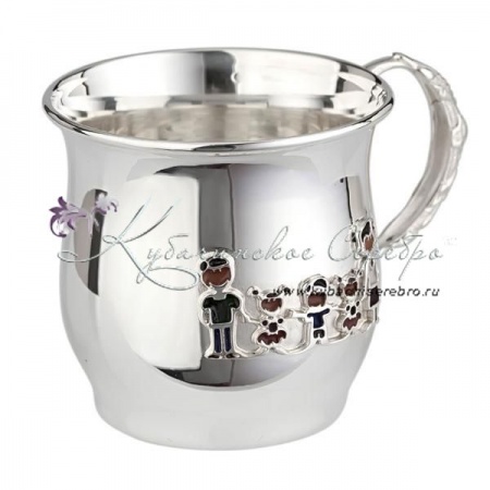 Кружка Семья с эмалью, 925 пробы на 150 мл 