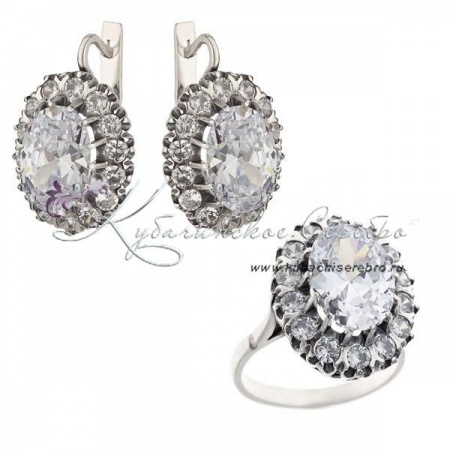 Комплект серебряный с горным хрусталем, арт №8282 Комплект серебряный с горным хрусталем