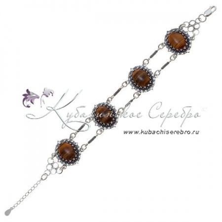 Серебряный браслет, камень тигровый глаз