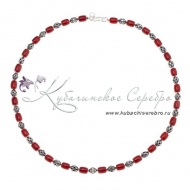 Бусы серебряные с кораллом 8538/1