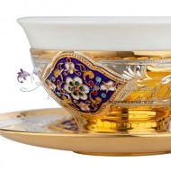 Чайная пара с эмалью и керамической вставкой на 130 мл , арт №6619