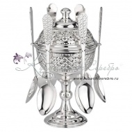 Икорница серебряная с ложками, с алмазной огранкой! 2976/1
