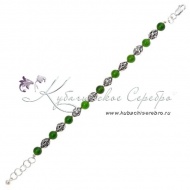 Браслет-бусы серебряный с нефритом, арт №8363/6