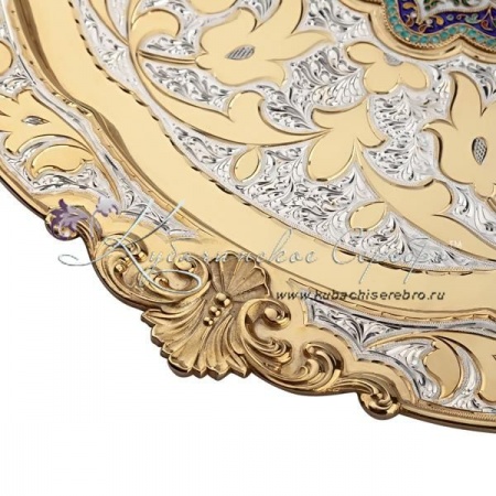 Поднос из серебра с горячей эмалью! , арт №1147/1 Поднос из серебра с горячей эмалью!