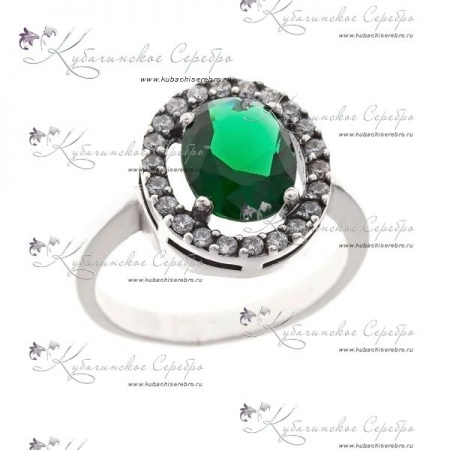 Кольцо серебряное с зеленым камнем