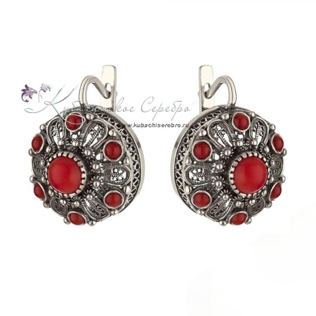 Серьги серебряные с кораллом