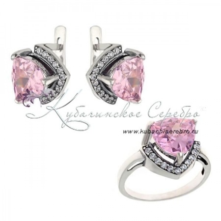 Комплект серебряный с розовым камнем