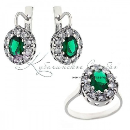 Комплект серебряный с зелеными камнями 