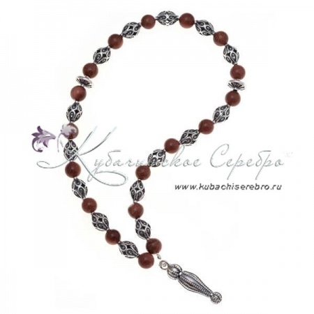 Чётки оксидированые, камень золотой песок 