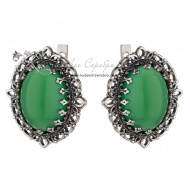 Серьги серебряные с нефритом  6813/1