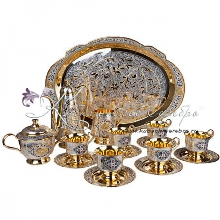 Кофейный сервиз с горячей эмалью на 6 персон